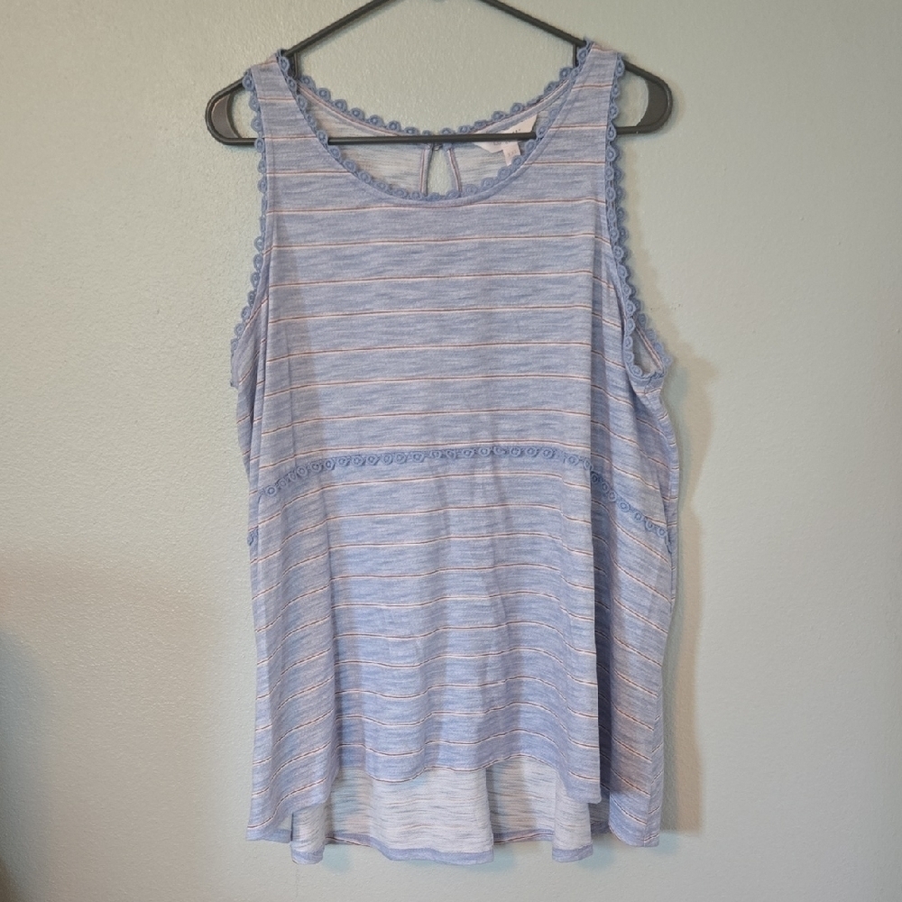 Lauren Conrad Blue Striped Tank Lace Trim Size XXL